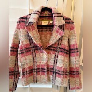 Maeve by Anthropologie plaid Wool Blend Jacket in Pink & Cream